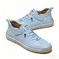 Comfortable light blue casual leather boots with hand-stitched details and non-slip sole - 38 / Sky Blue