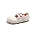 Süße cremefarbene Mary Janes für Mädchen mit Blumenriemen und Katzenpfoten-Design - Größe 23 (Innenlänge 14,5 cm) / Beige