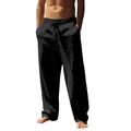 Men's black loose linen casual drawstring pants for autumn breathable style - S / Bottoms / Black