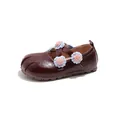 Elegante burgunderrote Mary Jane Lederschuhe für Mädchen mit Blumendekor und weicher Sohle - Größe 23 (Innenlänge 14,5 cm) / Burgunderrot