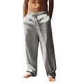 Men's loose breathable linen casual trousers in light gray finish for autumn comfort - Gray