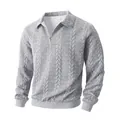 Elegant grey men's casual jacquard knit long sleeve polo shirt with half-zip collar - S / Tops / Light Gray