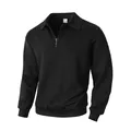 Men's textured black jacquard half-zip polo shirt with ribbed cuffs and collar detail - S / Tops / Black Splicing