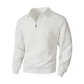Men's white textured jacquard half-zip polo shirt with cable knit details and collar - S / Tops / Spliced White
