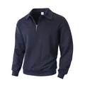 Men's navy blue jacquard half-zip long sleeve polo shirt with unique textured pattern - Spliced Navy Blue