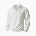 Men's white textured quarter-zip polo shirt with jacquard knit and cable patterns - White