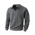 Men's grey long-sleeve polo shirt featuring a textured jacquard knit pattern and half-zip - Gray