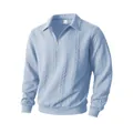 Men's light blue long-sleeved half-zip polo shirt with textured jacquard cable knit pattern - Light Blue