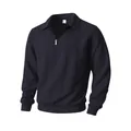 Navy blue men's long sleeve polo shirt with jacquard knit texture and half-zip collar - Navy Blue
