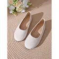 Eleganti ballerine in camoscio crema a punta tonda con comode solette ammortizzate per donna - Bianco