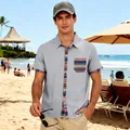Men's bohemian contrast striped beach shirt in grey marl for summer leisure and outdoor wear - S / Tops / Light Gray
