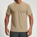 Men's quick-dry breathable sports T-shirt in khaki with a comfortable crewneck design. - S / Tops / Khaki