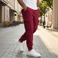 Pantalones cargo burdeos para hombre con multibolsillos y cordón - Rojo Oscuro