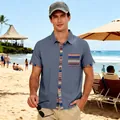 Men's summer grey casual short sleeve shirt featuring colorful Bohemian stripe details - S / Tops / Dark Gray