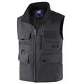 Dark grey lightweight waterproof outdoor utility vest with multi-pocket and full zipper - S / Tops / Dark Grey (389)