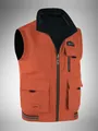 Reversible men's multi-pocket casual vest in vibrant orange with a stand collar - XS / Tops / Orange/Off-White