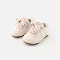 Cream white toddler girls' non-slip sneakers with bow detail and soft sole for spring - Size 16 / Inner 12.5cm / Beige