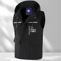 Black hooded outdoor utility vest with multi-pocket design and reflective strips. - S / Tops / Black (289)