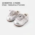 Silver metallic toddler girl's sneakers with cute bow accent and flexible soft sole - Size 16 / Inner 12.5cm / Silver