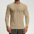 Men's quick-dry long-sleeved athletic shirt in khaki for fitness and outdoor hiking - S / Tops / Khaki