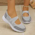 Lightweight grey breathable mesh athletic Mary Jane shoes with elastic cross straps - 36 / Gray