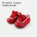 Elegant red toddler girl princess sneakers featuring lace trim and a cute bow decoration - Size 16 / Inner 12.5cm / Red