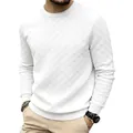 Detailed view of white checkerboard textured fabric on a men's round neck sweatshirt - S / Tops / White