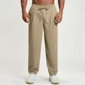 Men's khaki quick-dry outdoor hiking pants featuring a comfortable elastic drawstring waist - Latte