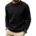 Detailed view of men's black checkerboard textured jacquard crewneck sweatshirt - S / Tops / Black