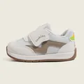 Breathable white baby walking shoes with velcro strap and soft brown non-slip sole - Size 16-20 (5 Pairs/Pack) / Khaki (R651)