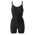 High-stretch black shapewear bodysuit with adjustable straps and front hook-and-eye closures. - S / Dresses / Black