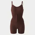 Dark brown high-waisted tummy control shapewear bodysuit with adjustable hooks - S / Dresses / Brown