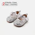 Silver woven baby girl princess shoes with mesh bow and soft non-slip rubber sole - Size 16/Inner Length 12.5cm / Silver
