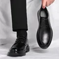 Klassische schwarze formelle Leder-Elevator-Schuhe für Herren im Business-Stil - 37 / Flacher Boden Stil / Schwarz