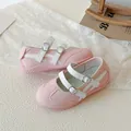 Lightweight pink and white kids' Mary Jane flat shoes with breathable mesh upper - Size 26 Inner Length 16cm / Pink