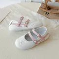 White and pink children's mesh Mary Jane shoes with double straps and flat sole - Size 26 Inner Length 16cm / Pink White