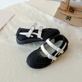 Stylish children's mesh Mary Jane shoes in black and white color-blocking design - 26 (Inner 16cm) / Black