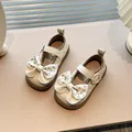 Chaussures de princesse beiges pour filles avec semelles souples et nœud floral - Pointure 21 (Longueur intérieure 13.5cm) / Chaussures Basses avec Nœud (DDY5896) / Blanc Cassé