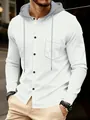 Close-up detail of men's white waffle knit long sleeve hoodie with button front - S / Tops / White
