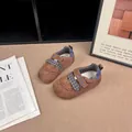 Close-up view of brown toddler mesh casual sneakers with blue checkered velcro strap design - 28 (Inner Length 17.5cm) / Retro GAT Style(Z1858012) / Coffee