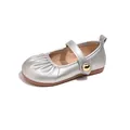 Elegant silver Mary Jane shoes for girls with pleated front and flexible soft sole - Size 23 (Inner Length 14.5cm) / Silver