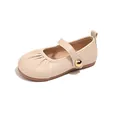Elegant beige girls' Mary Jane princess shoes with soft soles and gold button detail - Size 23 (Inner 14.5cm) / Off White
