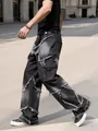 Side view of high street men's jeans featuring patchwork stars and frayed edges - S / Bottoms / Gray