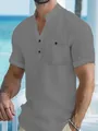 Men's casual grey half-button Polo shirt with pocket and textured fabric detail - Dark Gray