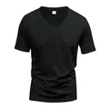 Close-up of a premium men's black V-neck quick-dry breathable athletic sport T-shirt - S / Tops / Black