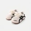 Breathable mesh toddler walking shoes with soft sole and stylish black stripes detail - Size 16 / Inner 12.5cm / Beige