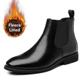 Classic black men's British style Chelsea boots featuring warm interior fleece lining - 38 / Fleece Lined Style / Black
