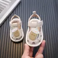 Soft sole baby sandals with cute cartoon milk bottle design for infants and toddlers - Size 16 (Inner Length 11.5cm) / Beige