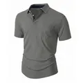 Polo gris casual de manga corta para hombre con bolsillo en el pecho y cuello en contraste - S / Tops / Gris