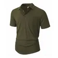Polo casual de manga corta verde militar para hombre con bolsillo en el pecho y cuello - S / Tops / Verde Militar